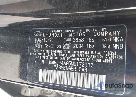 2021 Hyundai Elantra Limited z USA, uszkodzony, nr VIN KMHLP4AG5MU172112